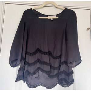 The Great 100% Silk Scalloped Blouse Plum Purple Victorian Size XS Designer